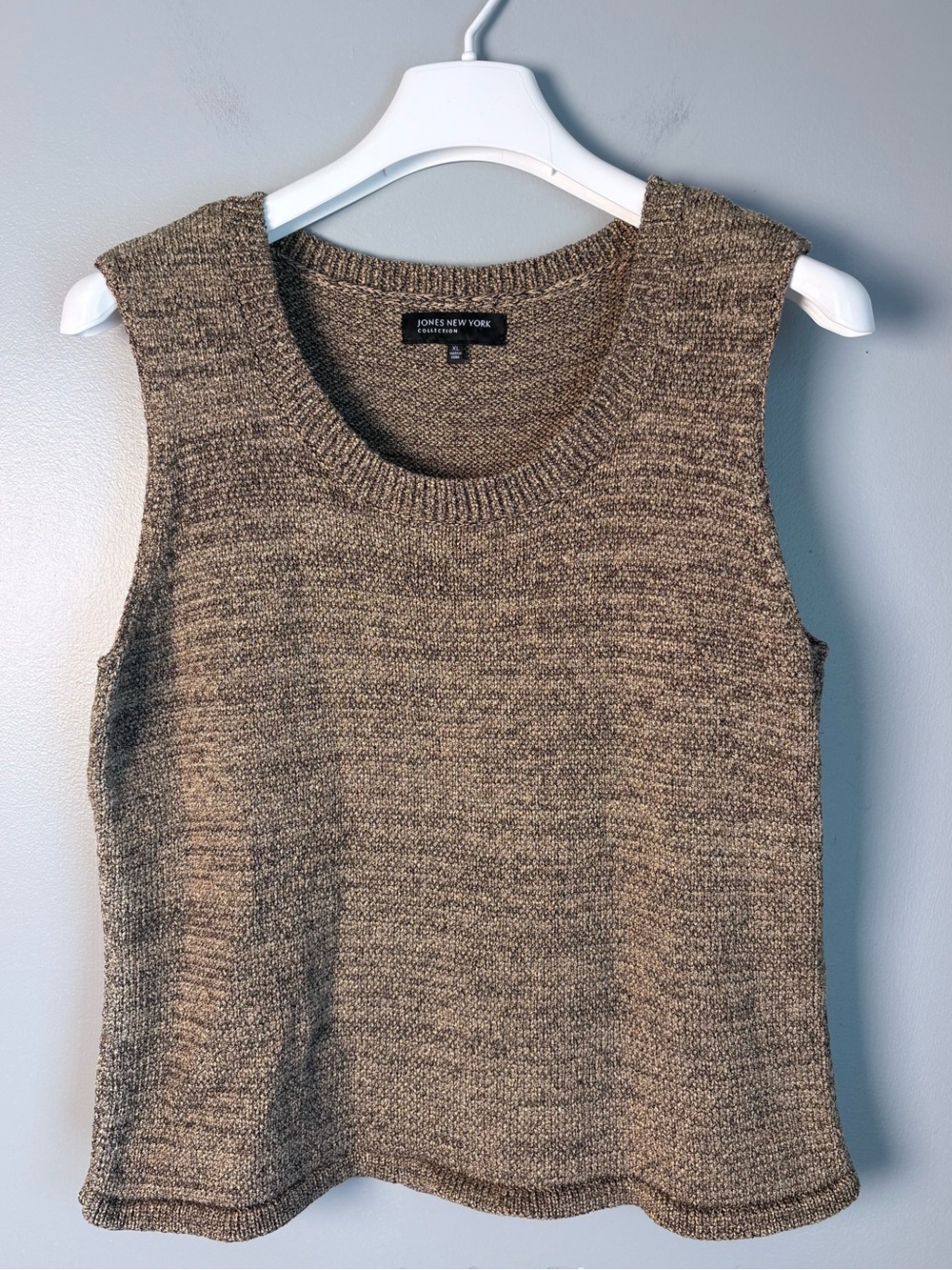 Jones New York Collection Sweater Vest Womens XL Brown Beige Marl Knit Tank Top